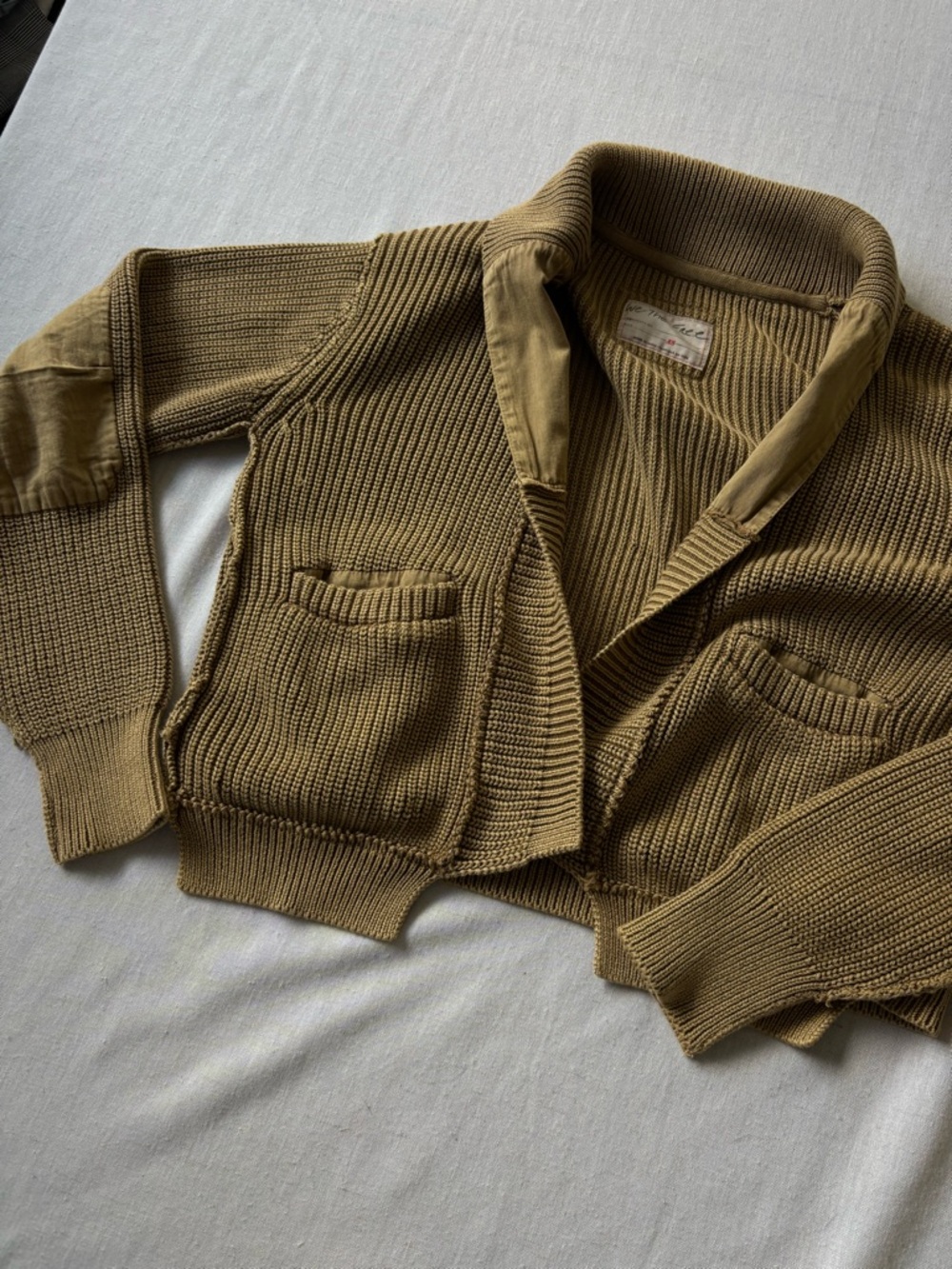 Free People Worn Thru Surplus Cotton Cardigan Beige XS Slouchy Knit - Picture 3 of 9